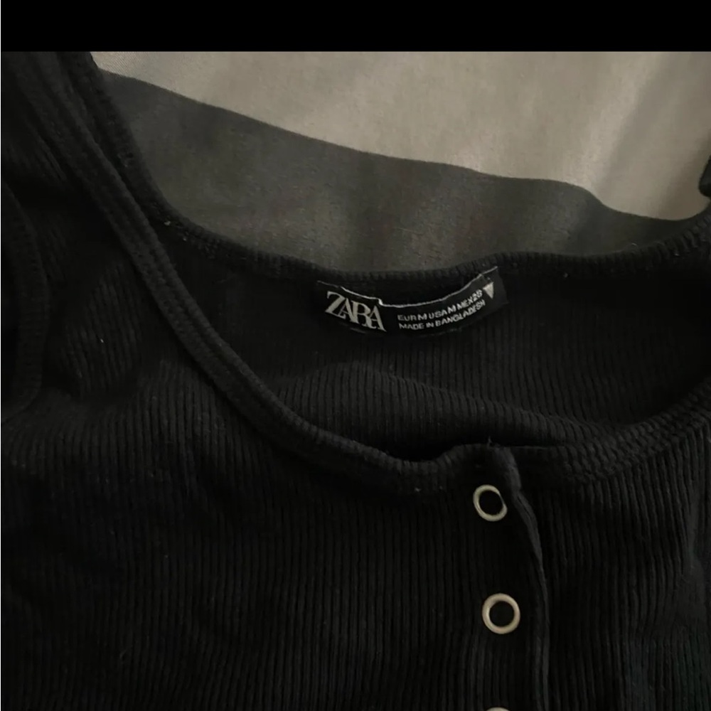 Zara Black Ribbed Crop Top - Picture 2 of 2